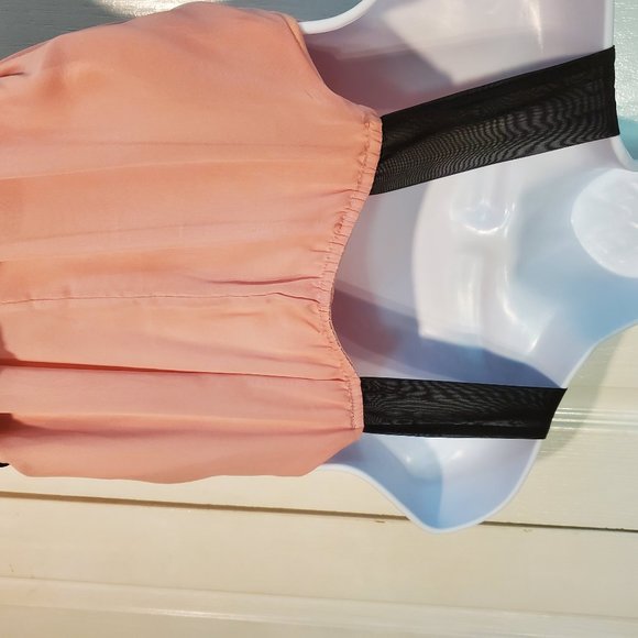 Girls Peach Dress Size 10 Chiffon Sleeveless Straps Black Beaded Flower KIDDO - Picture 5 of 9